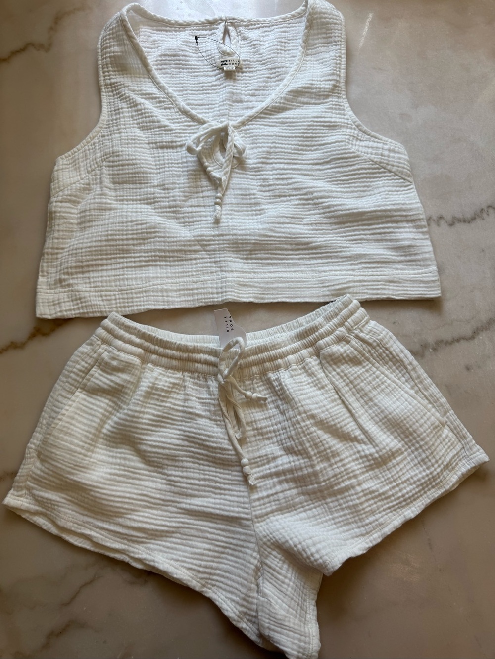 Billabong White Textured Tie-Front Tank and Shorts Set